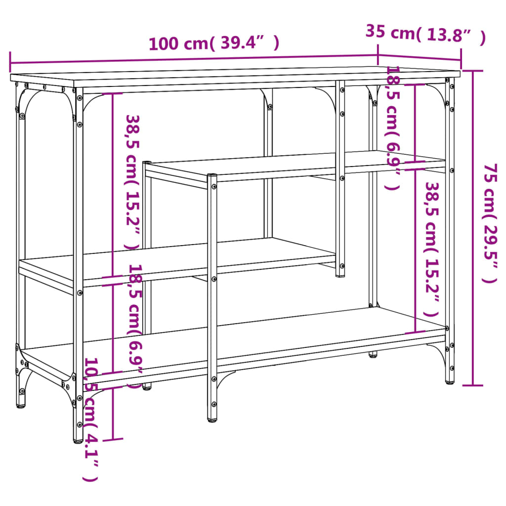 Konsolbord med hyllor grå sonoma 100x35x75 cm