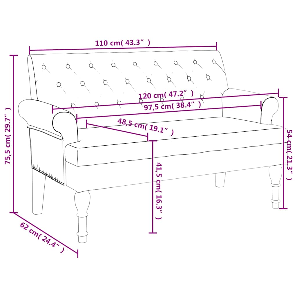 Bänk med ryggstöd ljusgrå 120x62x75,5 cm mörkgrå