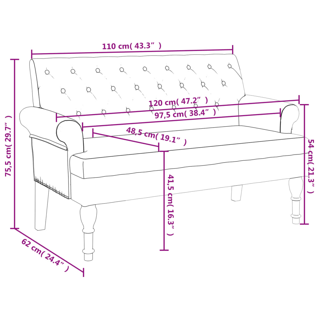 Bänk med ryggstöd brun 120x62x75,5 cm konstmocka