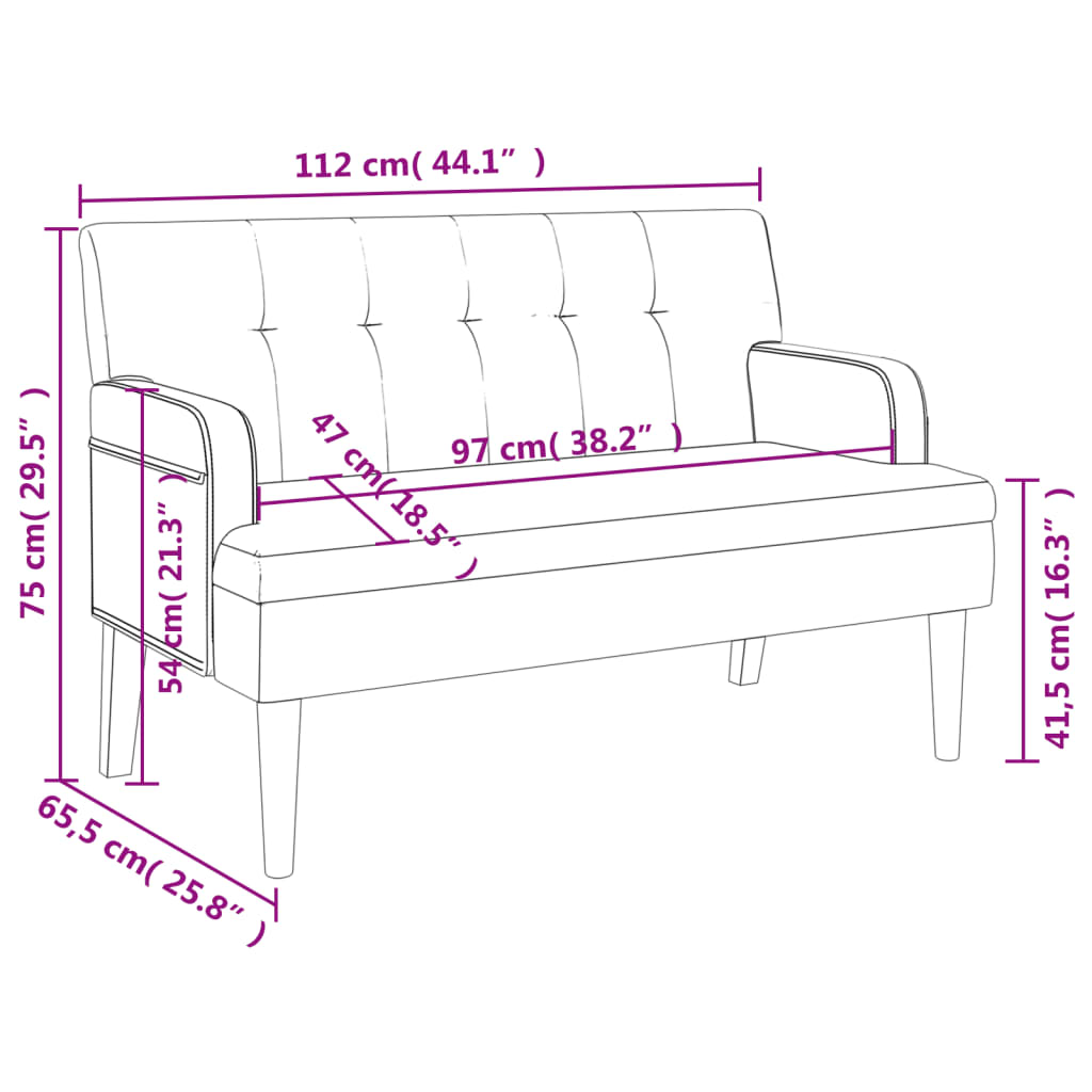 Bänk med ryggstöd vit 112x65,5x75 cm konstläder