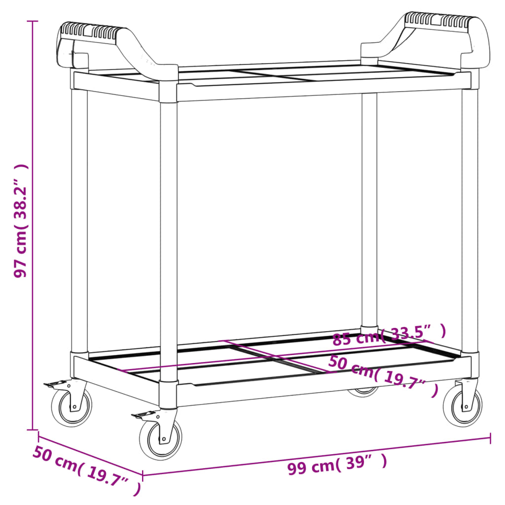 Rullvagn 2 nivåer svart 99x50x97 cm aluminium