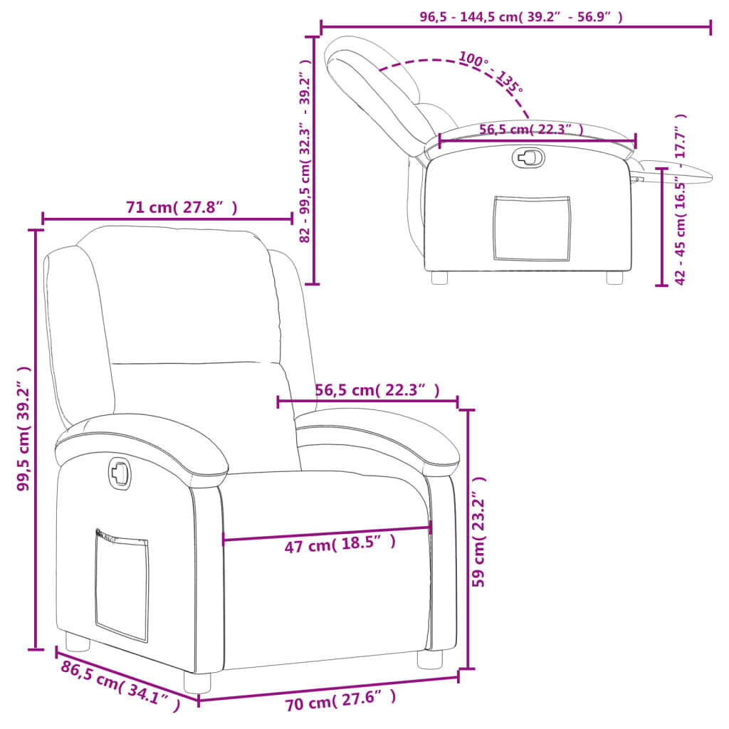 Reclinerfåtölj svart konstläder