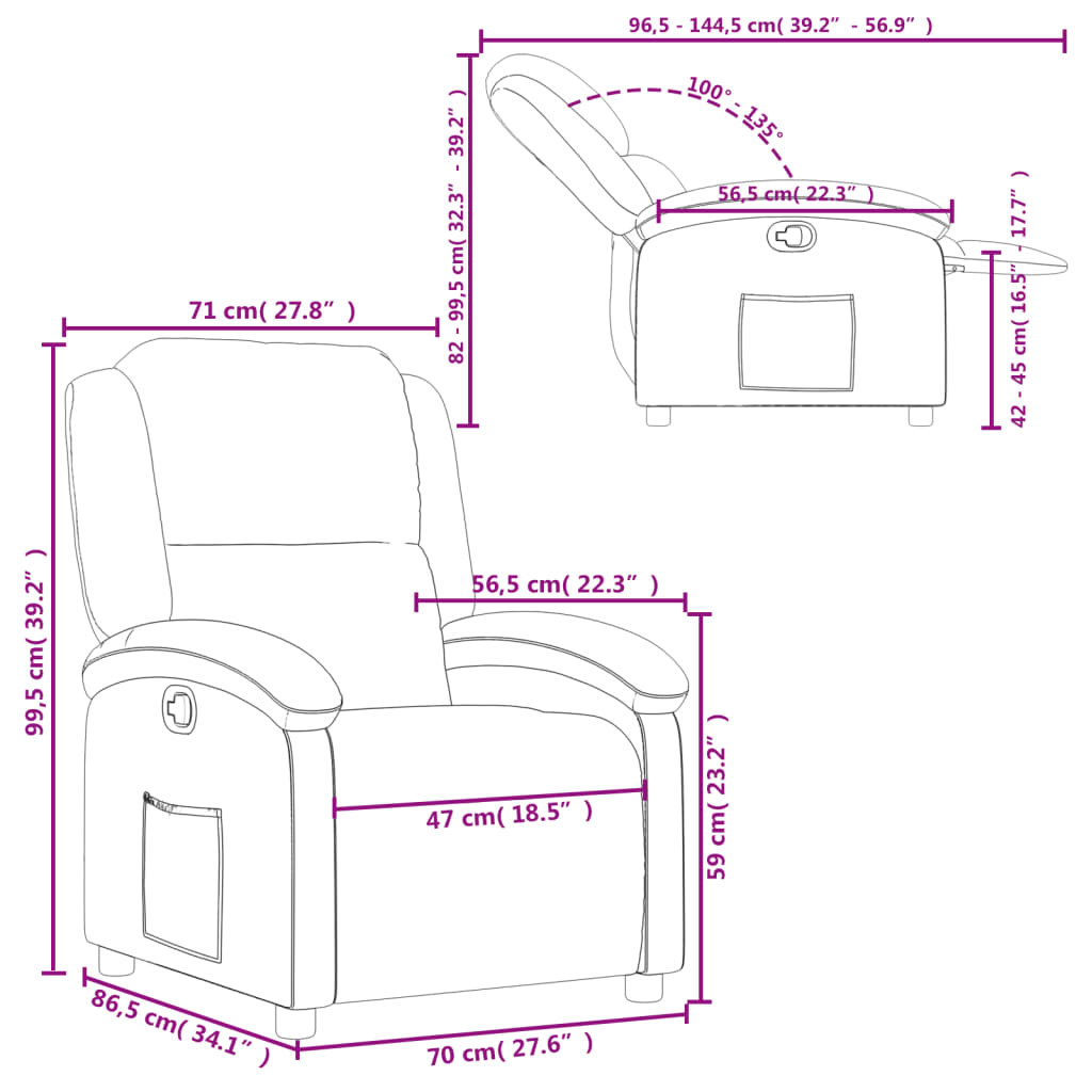 Reclinerfåtölj brun konstläder