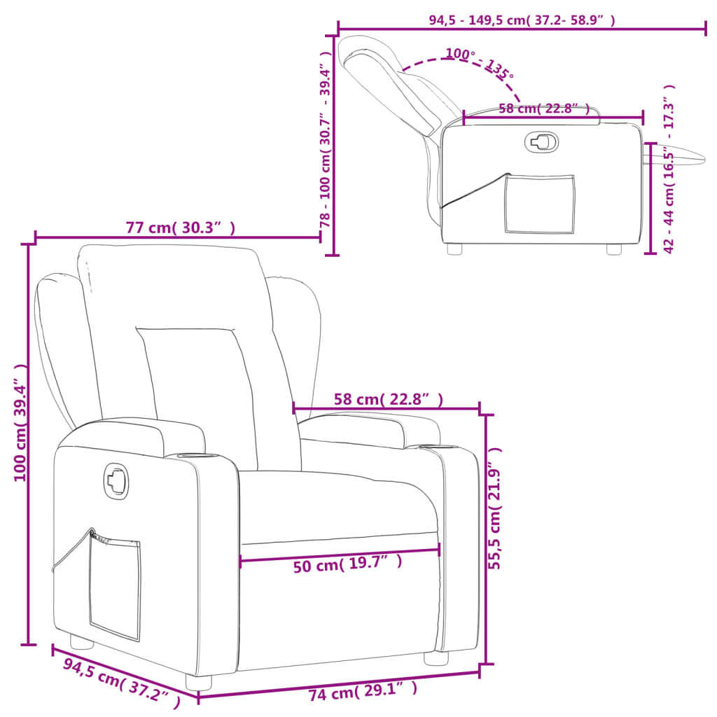 Reclinerfåtölj taupe tyg