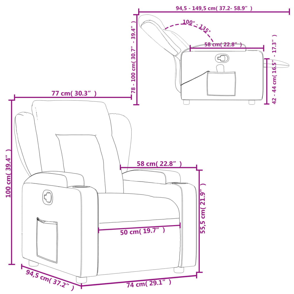 Reclinerfåtölj brun konstläder