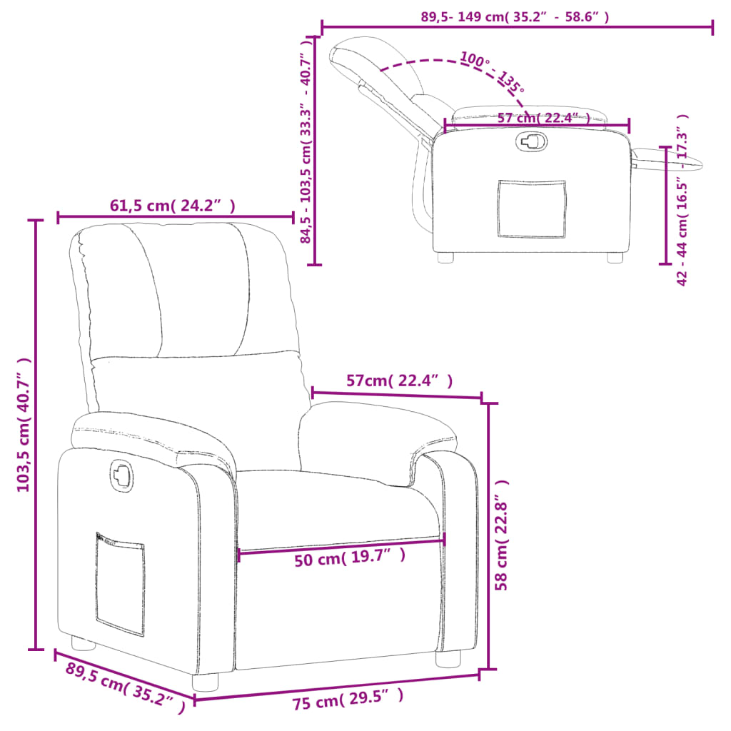 Reclinerfåtölj ljusgrå mikrofibertyg