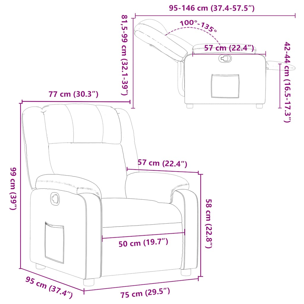 Reclinerfåtölj brun tyg