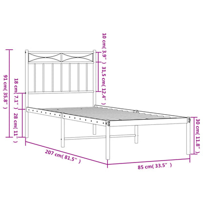 Sängram med huvudgavel metall svart 80x200 cm