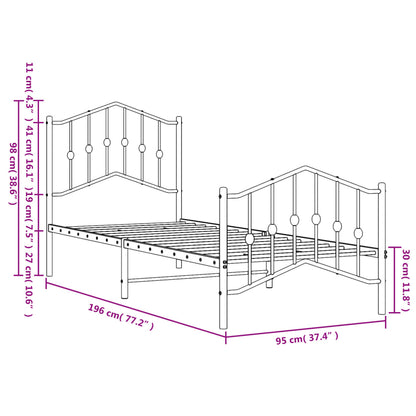 Sängram med huvudgavel och fotgavel svart metall 90x190 cm