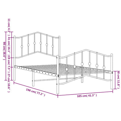 Sängram med huvudgavel och fotgavel svart metall 100x190 cm