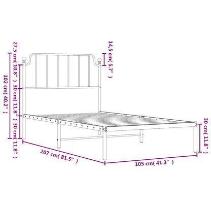 Sängram med huvudgavel metall vit 100x200 cm