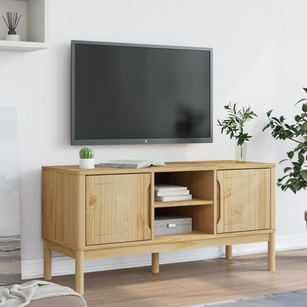 Tv-bänk FLORO vaxbrun 114x43x55 cm massiv furu