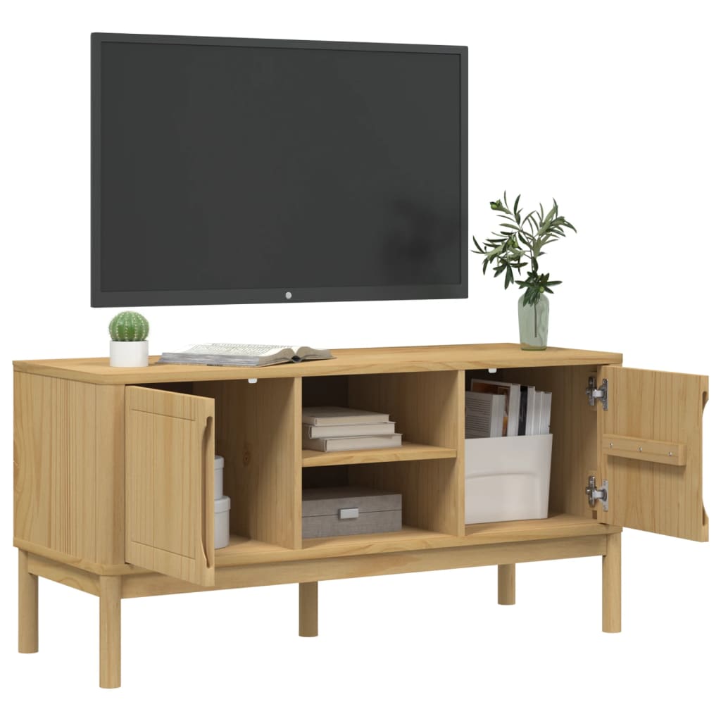 Tv-bänk FLORO vaxbrun 114x43x55 cm massiv furu