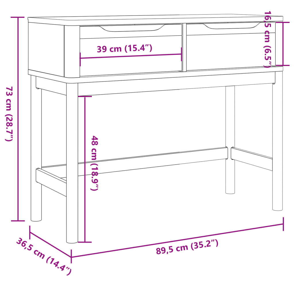 Konsolbord FLORO vaxbrun 89,5x36,5x73 cm massiv furu