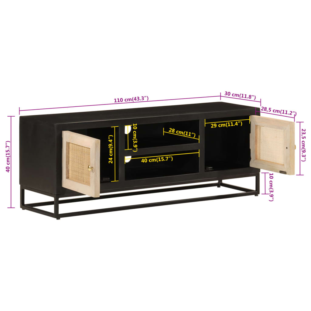 Tv-bänk svart 110x30x40 cm massivt mangoträ och järn