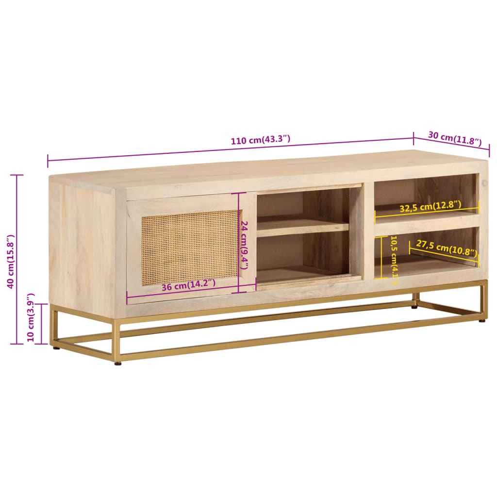 Tv-bänk 110x30x40 cm massivt mangoträ och järn