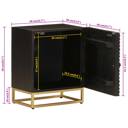 Sängbord svart 40x30x50 cm massivt mangoträ och järn