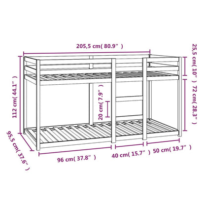 Våningssäng vit 90x200 cm massiv furu