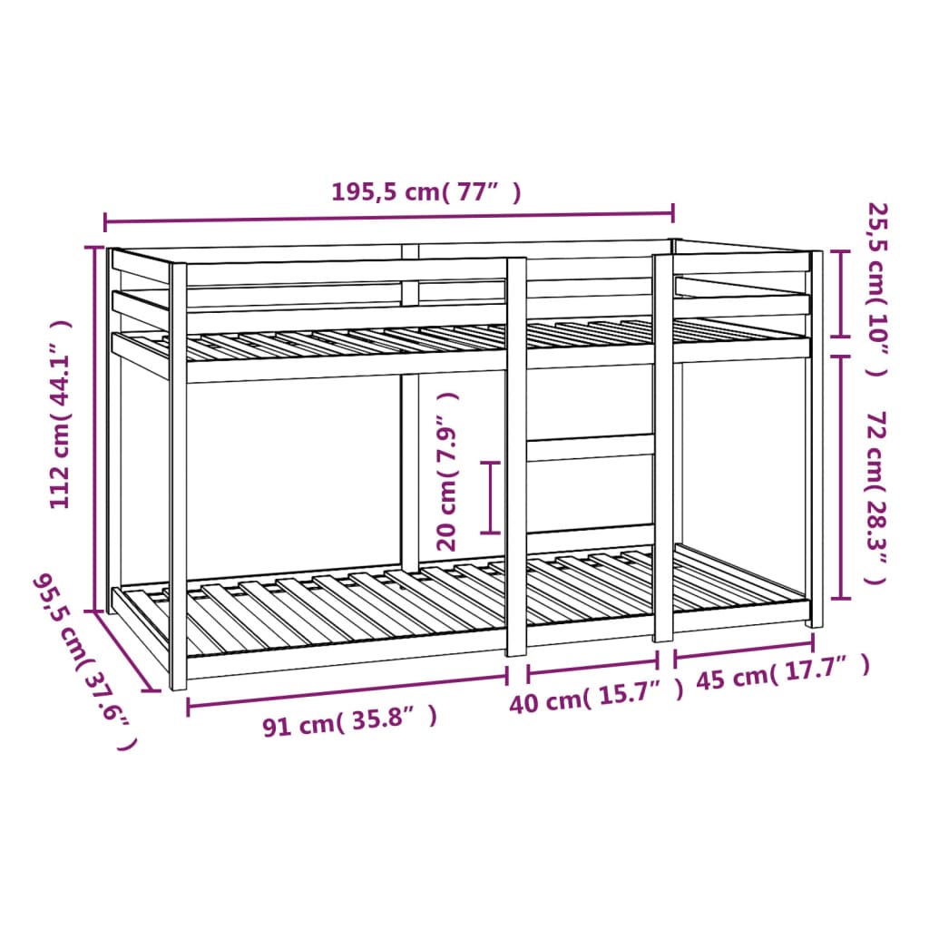 Våningssäng vit 90x190 cm massiv furu