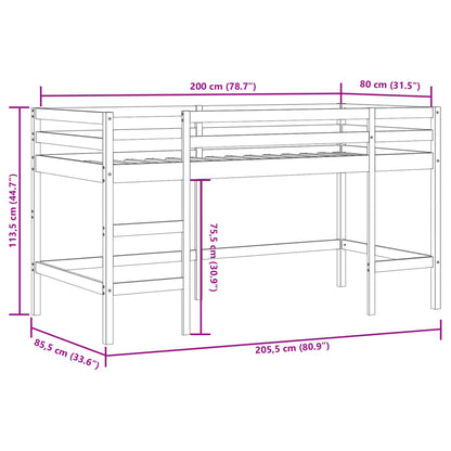 Loftsäng med stege vit 80x200 cm massiv furu