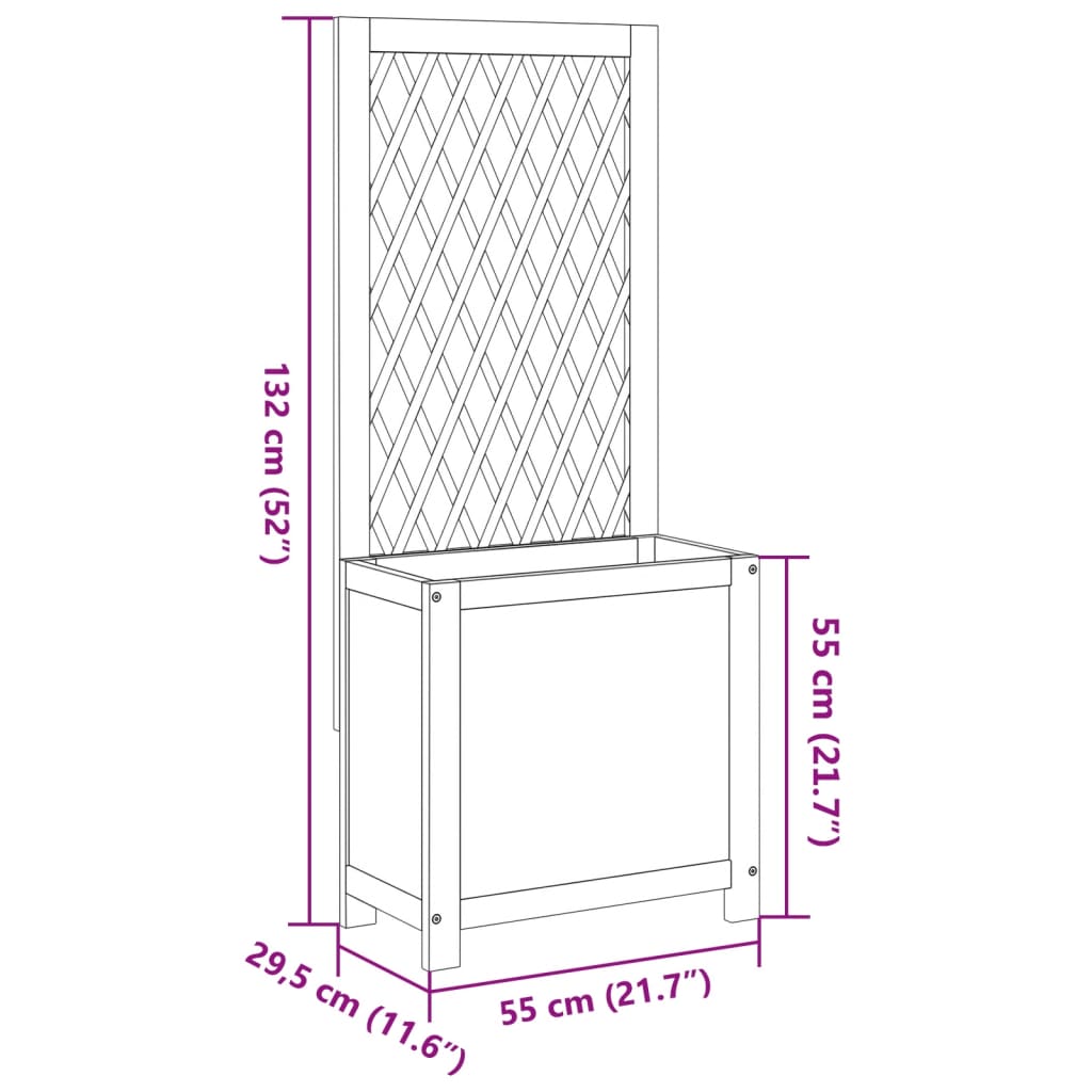 Odlingslåda med spaljé 55x29,5x132 cm massiv akacia