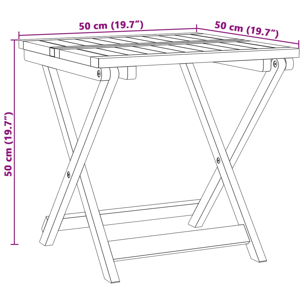 Hopfällbart trädgårdsbord 50x50x50 cm massivt akaciaträ