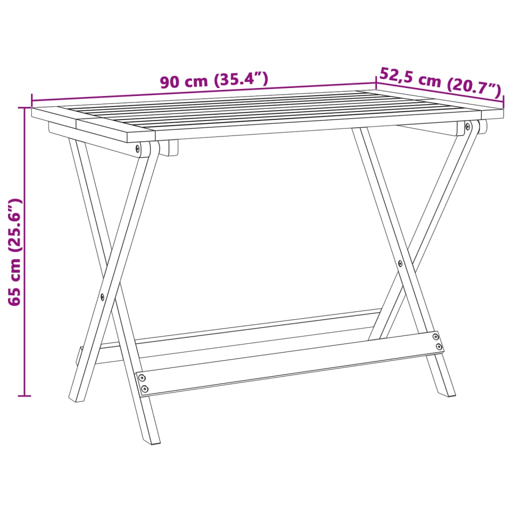 Hopfällbart trädgårdsbord 90x52,5x65 cm massivt akaciaträ