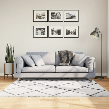 Ryamatta PAMPLONA lång lugg modern gräddvit & svart 160x160 cm