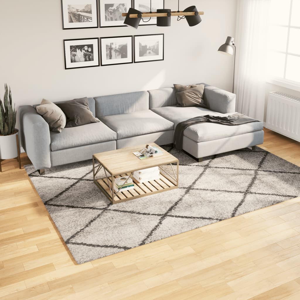 Ryamatta PAMPLONA lång lugg modern beige & antracit 200x280 cm