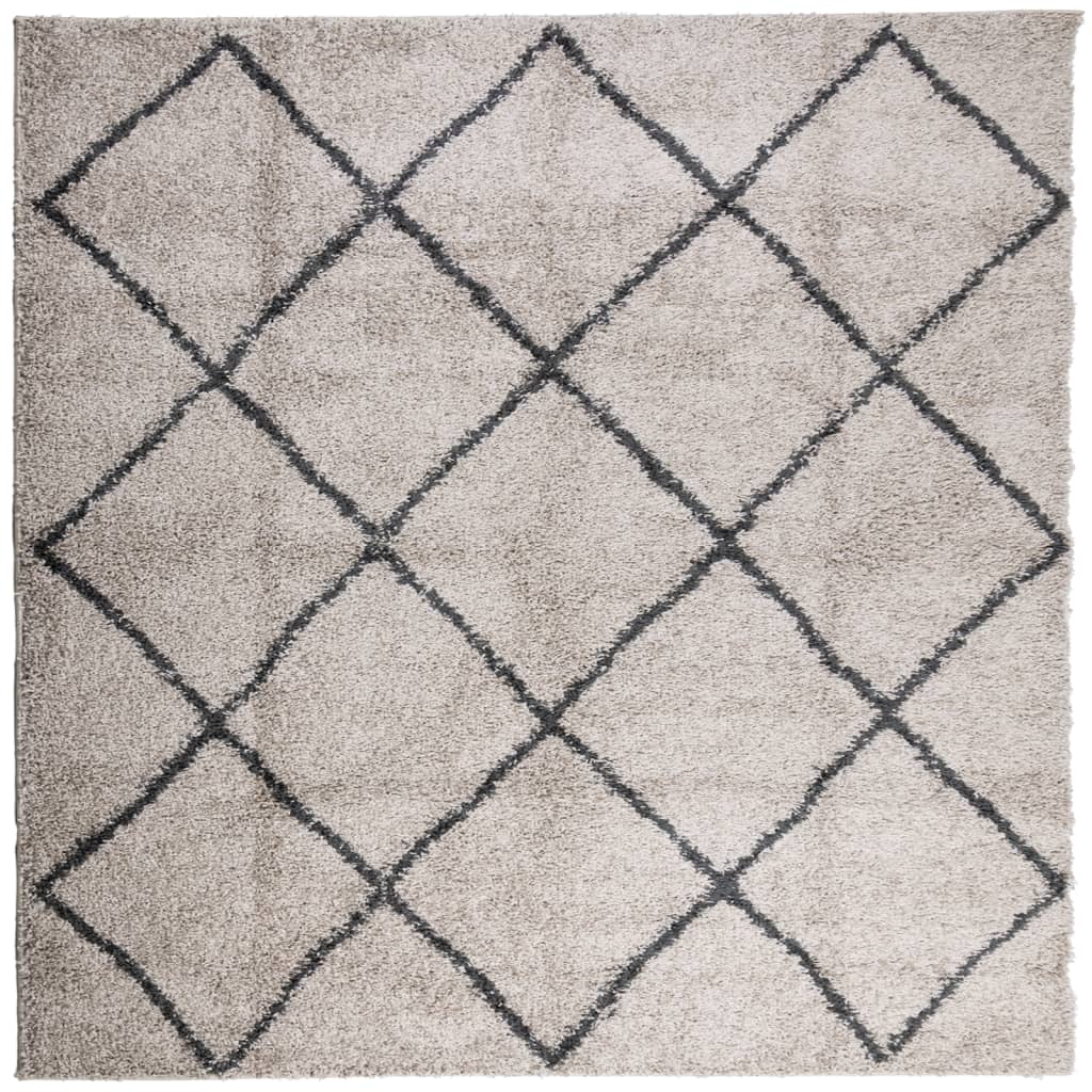 Ryamatta PAMPLONA lång lugg modern beige & antracit 240x240 cm