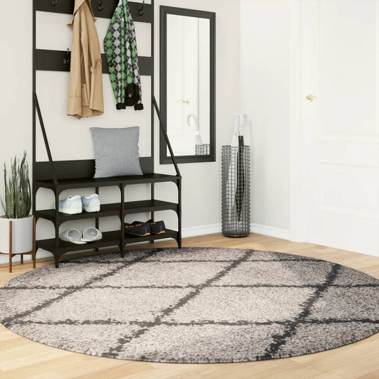 Ryamatta PAMPLONA lång lugg modern beige & antracit Ø 200 cm