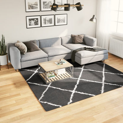 Ryamatta PAMPLONA lång lugg modern svart & gräddvit 240x240 cm