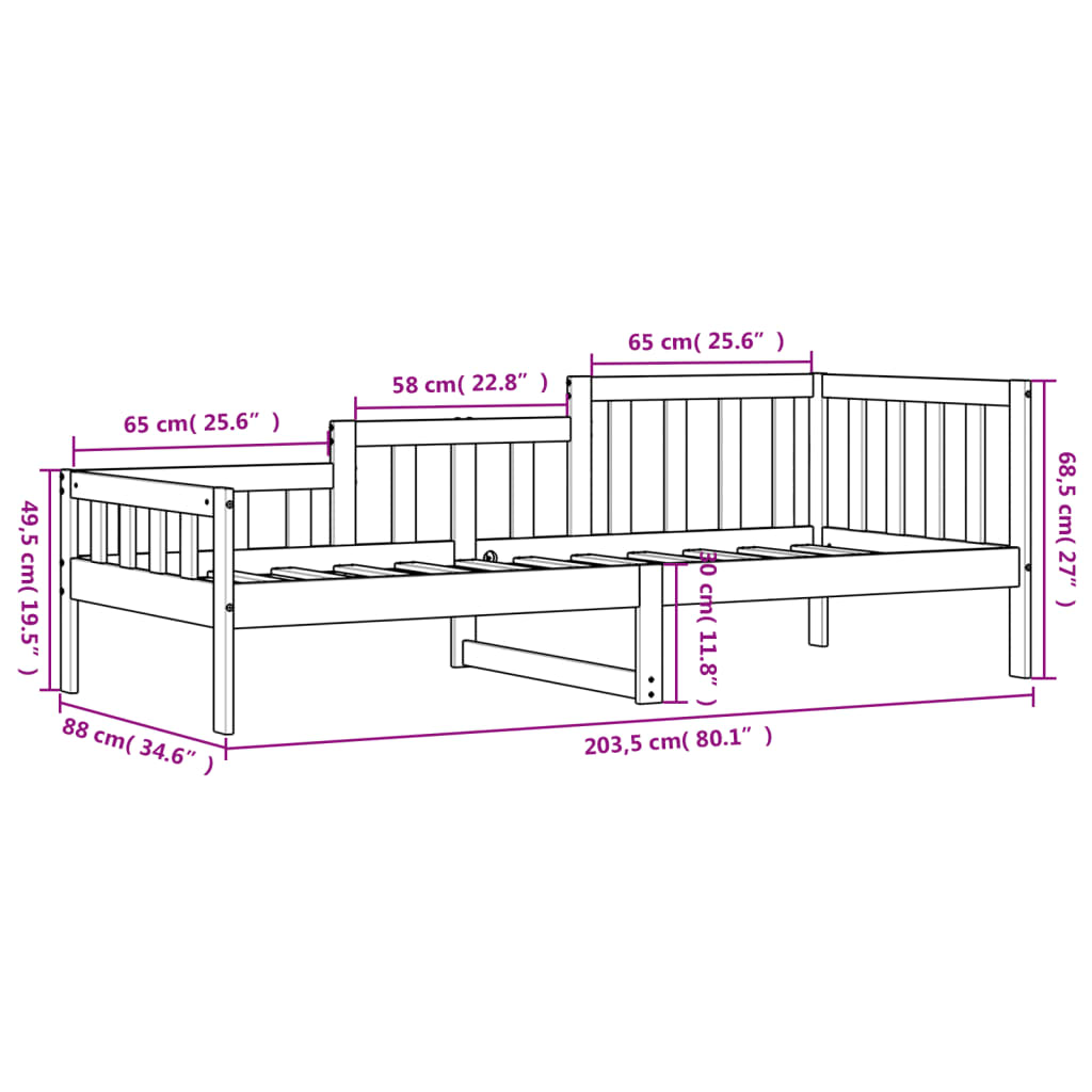 Dagbädd utan madrass vit 80x200 cm massiv furu