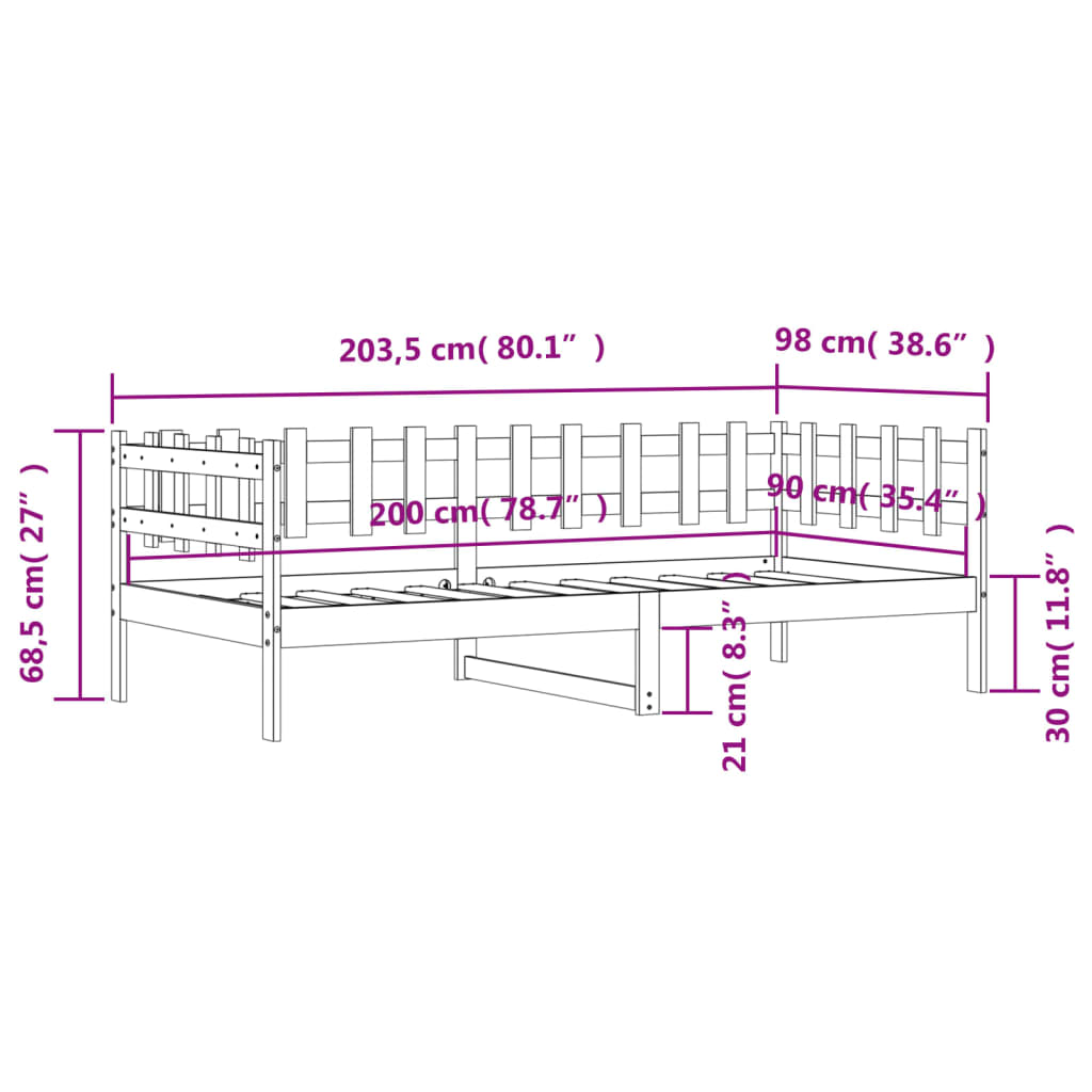 Dagbädd utan madrass 90x200 cm massiv furu