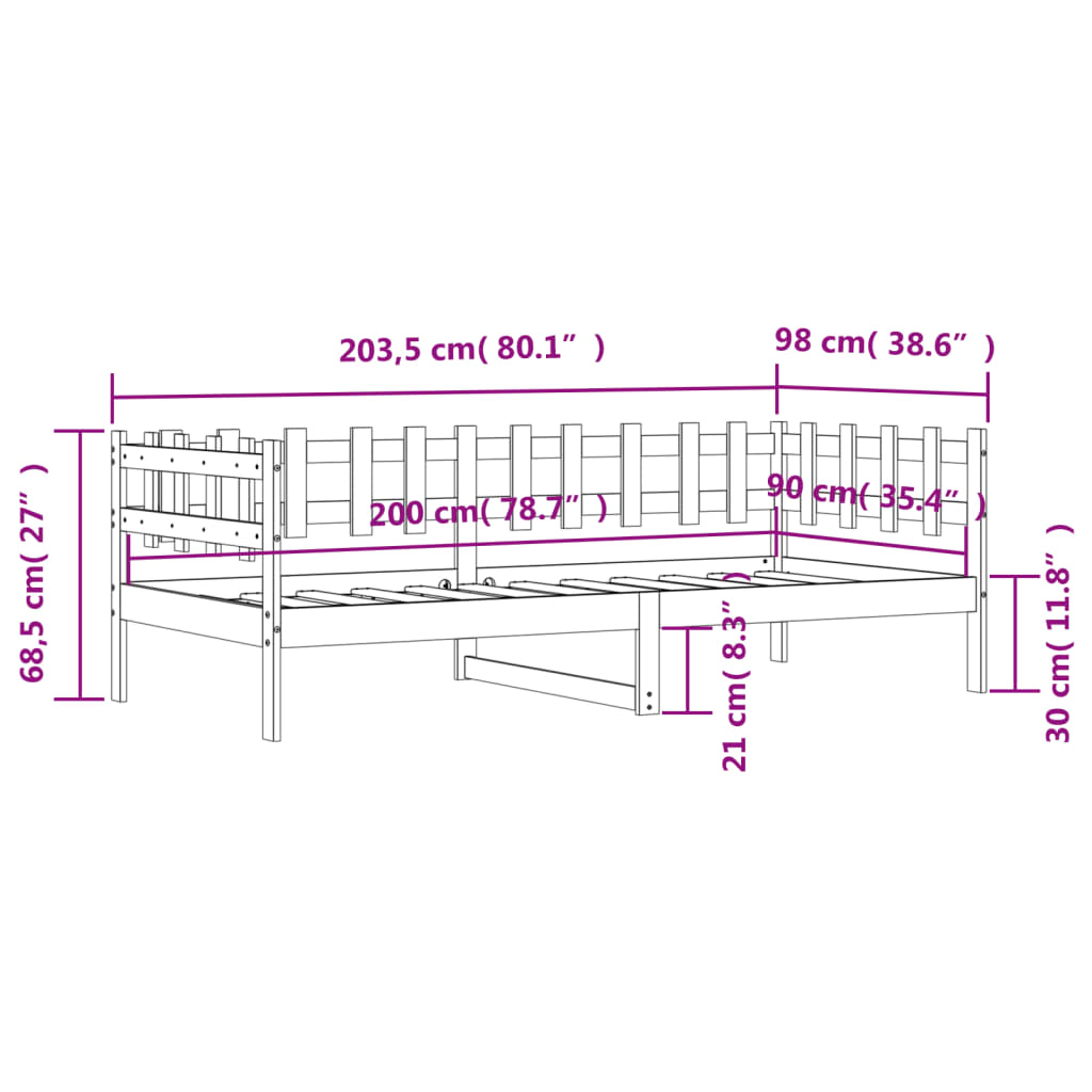 Dagbädd utan madrass vit 90x200 cm massiv furu