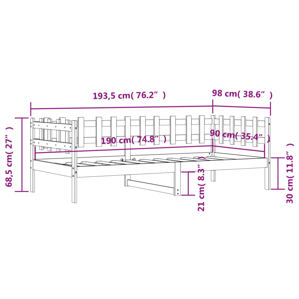 Dagbädd utan madrass vit 90x190 cm massiv furu