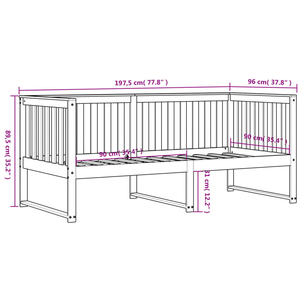 Dagbädd utan madrass vit 90x190 cm massiv furu