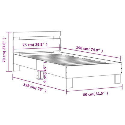 Sängram utan madrass med huvudgavel sonoma-ek 75x190 cm