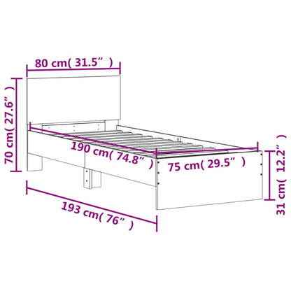 Sängram med huvudgavel vit 75x190 cm konstruerad trä