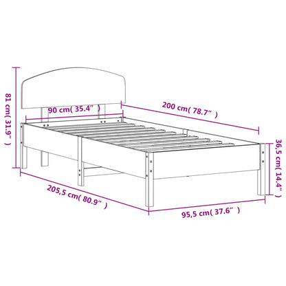 Sängram utan madrass 90x200 cm massiv furu