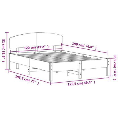 Sängram utan madrass vaxbrun 120x190 cm massiv furu