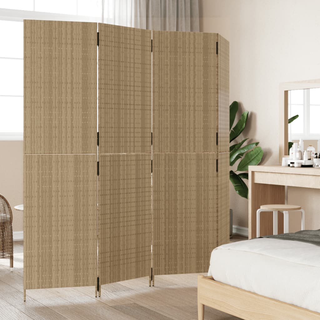 Rumsavdelare 4 paneler beige konstrottning