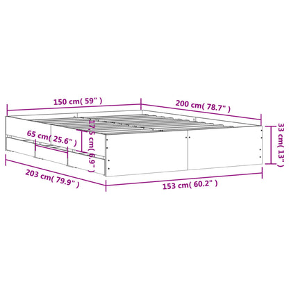 Sängram med lådor rökfärgad ek 150x200 cm konstruerad trä