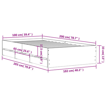 Sängram med lådor sonoma-ek 100x200 cm konstruerat trä