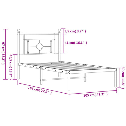 Sängram med huvudgavel metall vit 100x190 cm