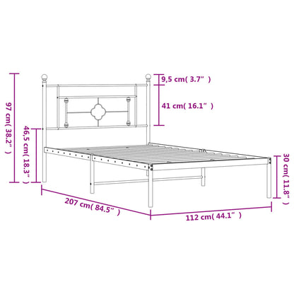 Sängram med huvudgavel metall vit 107x203 cm