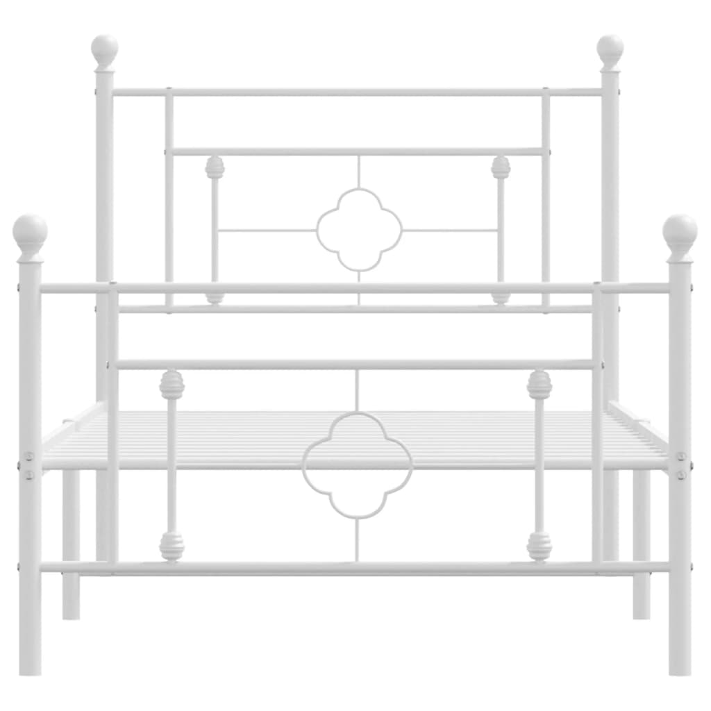 Sängram med huvudgavel och fotgavel vit metall 90x190 cm