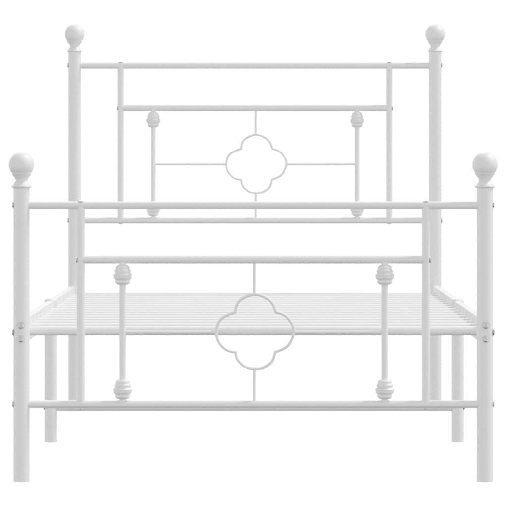 Sängram med huvudgavel och fotgavel vit metall 90x200 cm