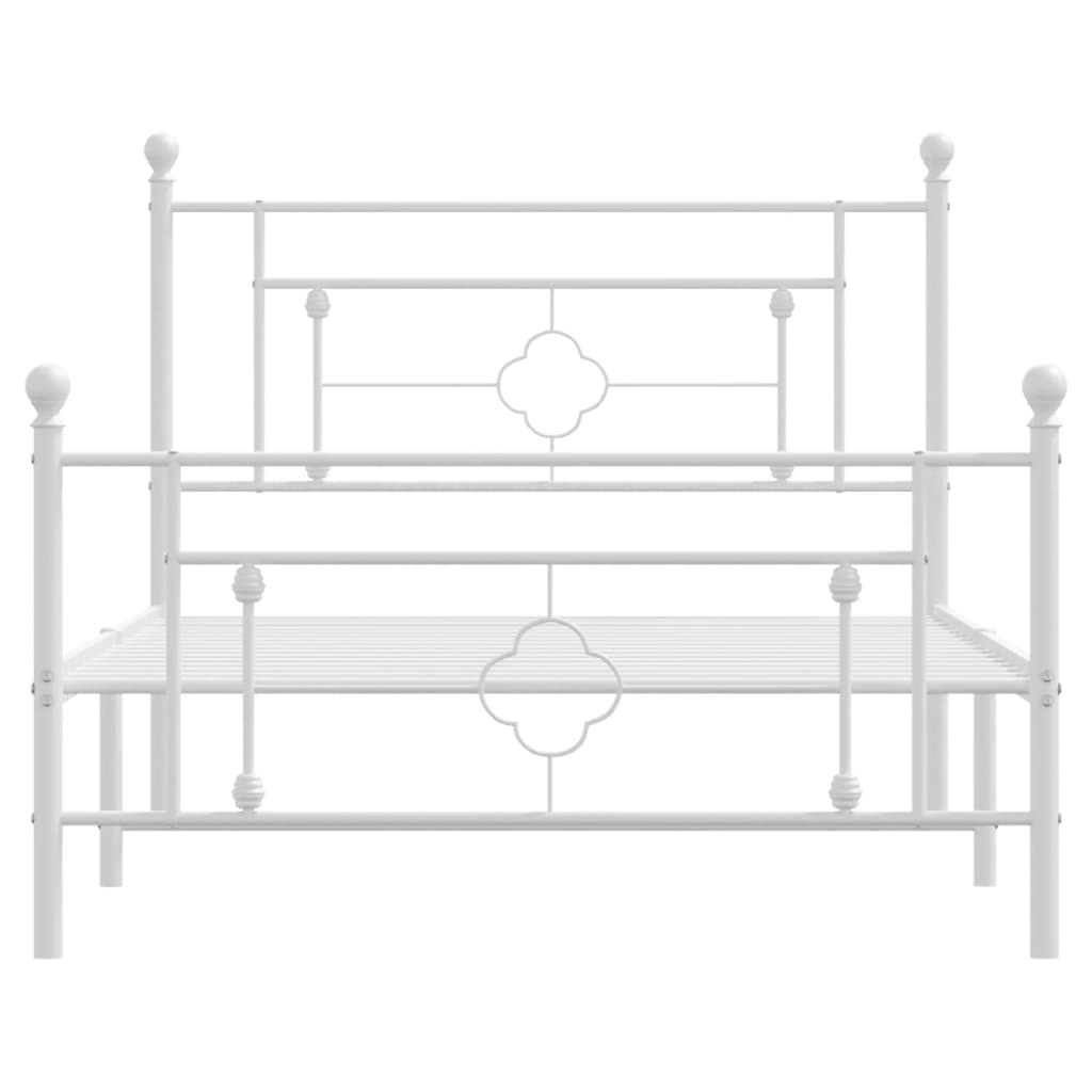 Sängram med huvudgavel och fotgavel vit metall 107x203 cm