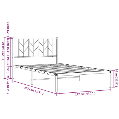 Sängram med huvudgavel metall vit 107x203 cm